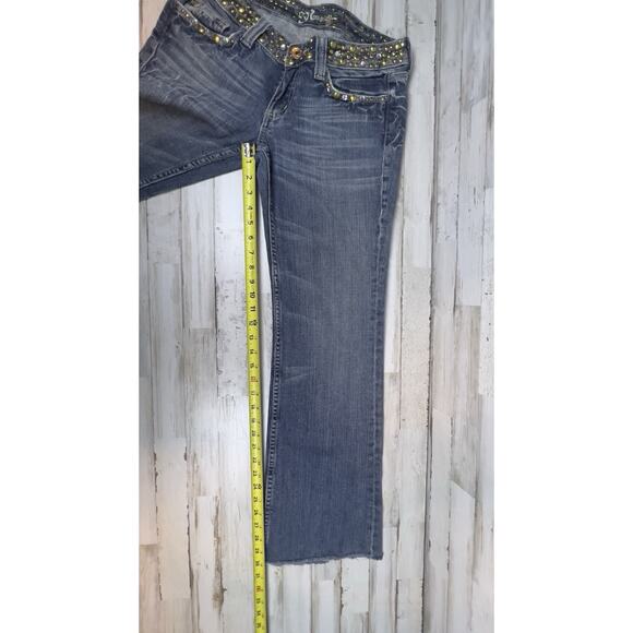Womens Miss Me JP4288 Embellished Silver Studs Low Rise Jeans 29 x 30 Raw Hem - Picture 12 of 12